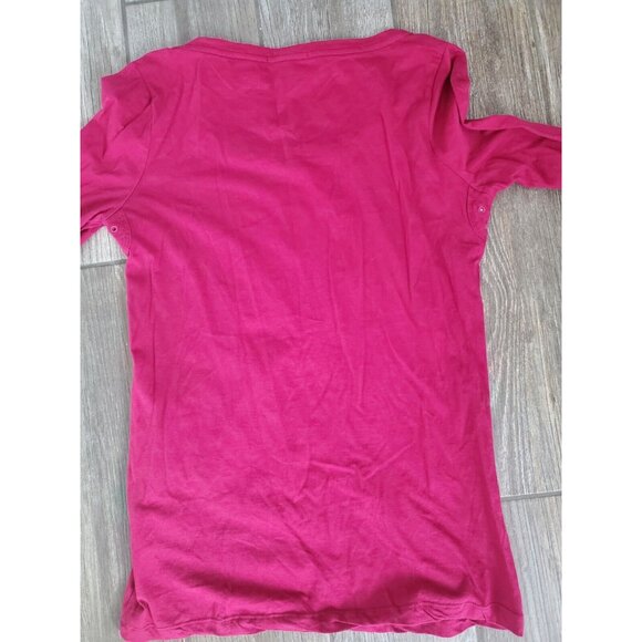 BURBERRY BRIT Dark Pink Cotton Jersey 3/4 Sleeve Plaid Cuff T-Shirt Sz S. Top - Picture 2 of 7